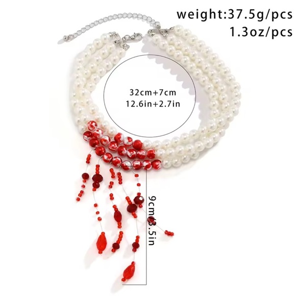 Pearl Scarlet Red Blood Crystal Choker – Queen’s Statement Necklace - Picture 4 of 4